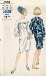 6568 VOGUE 1965 CLASSIC ONE PIECE YOKE BACK BUTTON DRESS PATTERN 14 34"